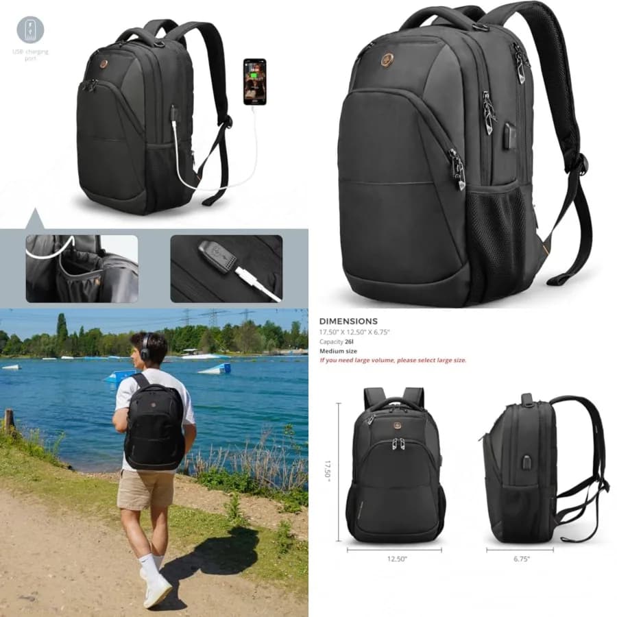 Zaino da Viaggio per Laptop, Zaino Universitario con Porta USB per Uomo e Donna, Adatto per Notebook, SD1670-01