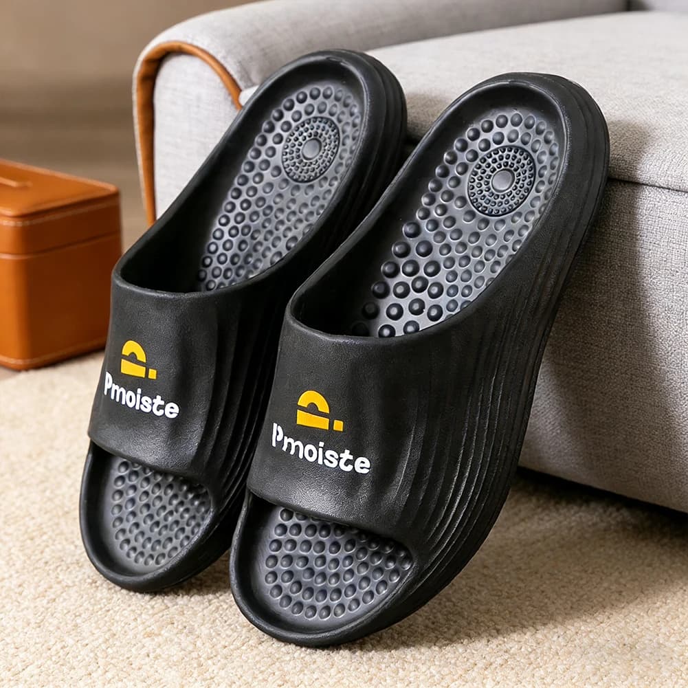 Striped women's slippers, durable, with massage EVA sole, for interior, light, non-slip, bathroom, summer