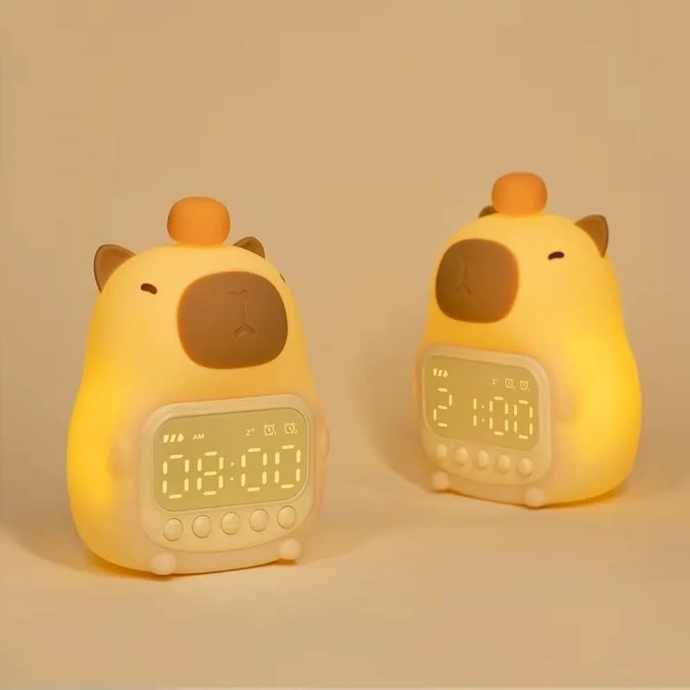 Cartoon Capybara Sveglia Ricarica in silicone Capybara Luce notturna USB ricaricabile ABS Orologio da comodino LED Decorazione del desktop