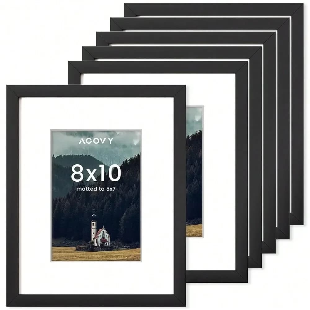 Set di 6 cornici per foto, cornice 5x7 con passepartout 4x6, cornice per foto da parete o da tavolo 5x7 con plexiglass ad alta definizione, B