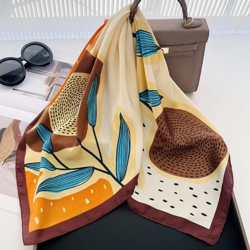 Foulard Quadrato in Seta Stampata a Pois da 68 cm per Donna, Elegante e Versatile, Accessorio per Capelli e Borsa, Sciarpa in Seta Sintetica