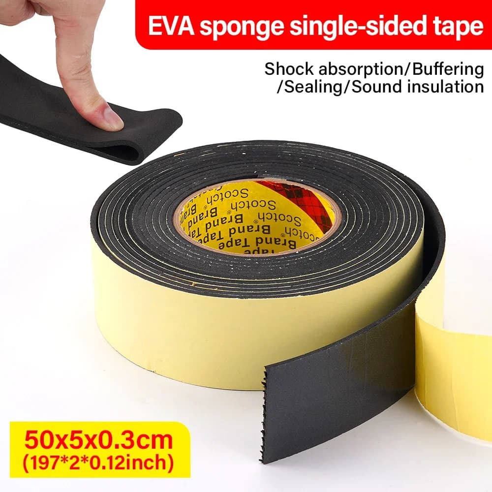 1 roll 5mX50mmX3mm Eva foam black sponge rubber strip door window soundproofed anti-collision interior auto sound insulation