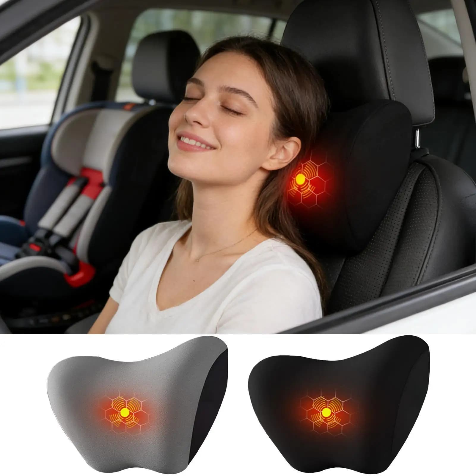 Poggiatesta per auto Cuscino per sedile Cuscino in memory foam Supporto per la testa Poggiatesta Cuscini da viaggio per auto da massaggio elettrici alimentati tramite USB
