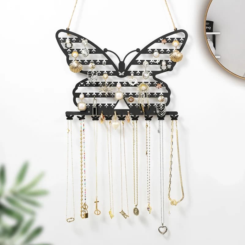 Butterfly shaped wall jewelry box - Ring jewelry box, earrings, bracelets, display and holders, black,
