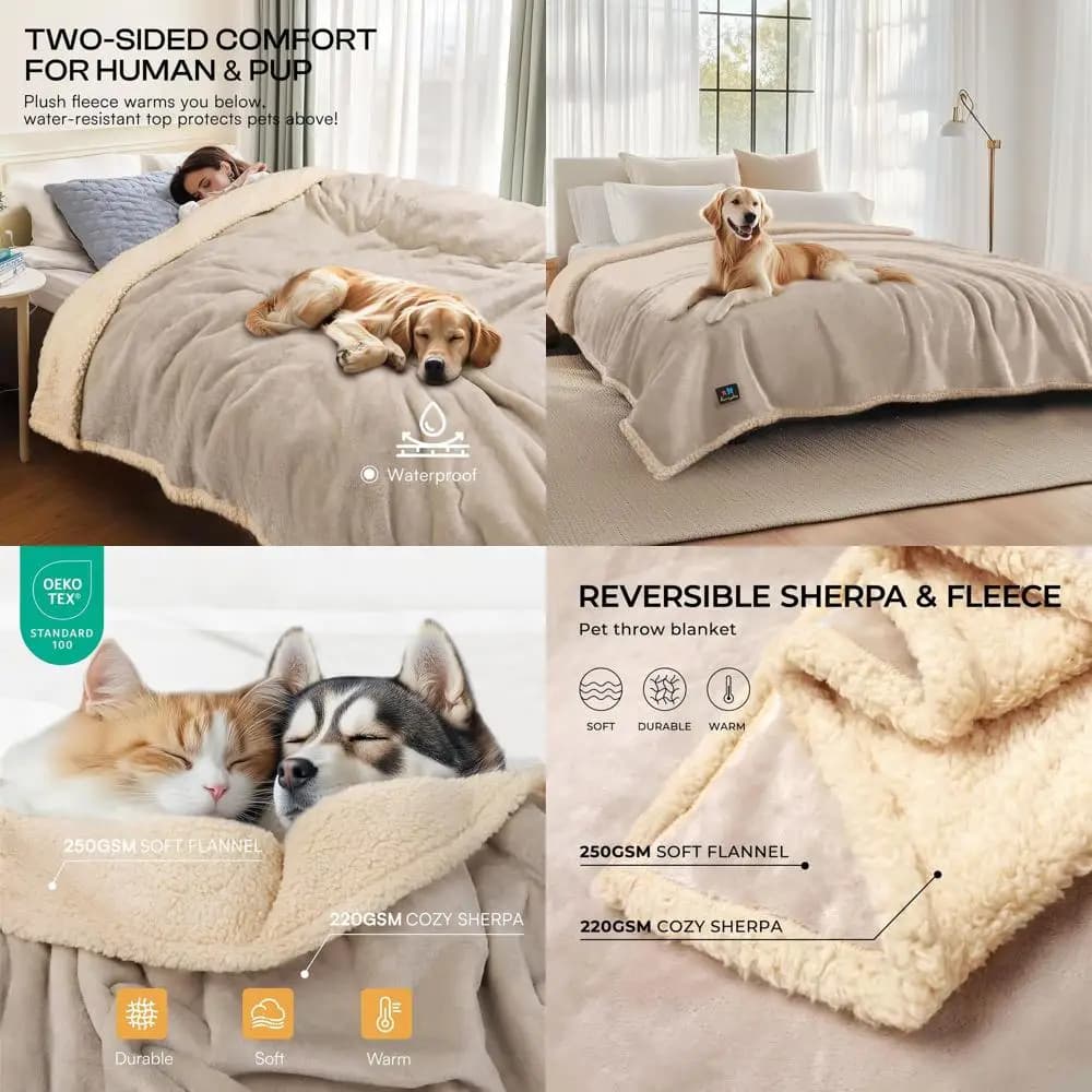 Coperta per cani reversibile in pile Sherpa - Copridivano impermeabile per animali domestici, adatta per cani e gatti di piccola a grande taglia, Ki beige scuro