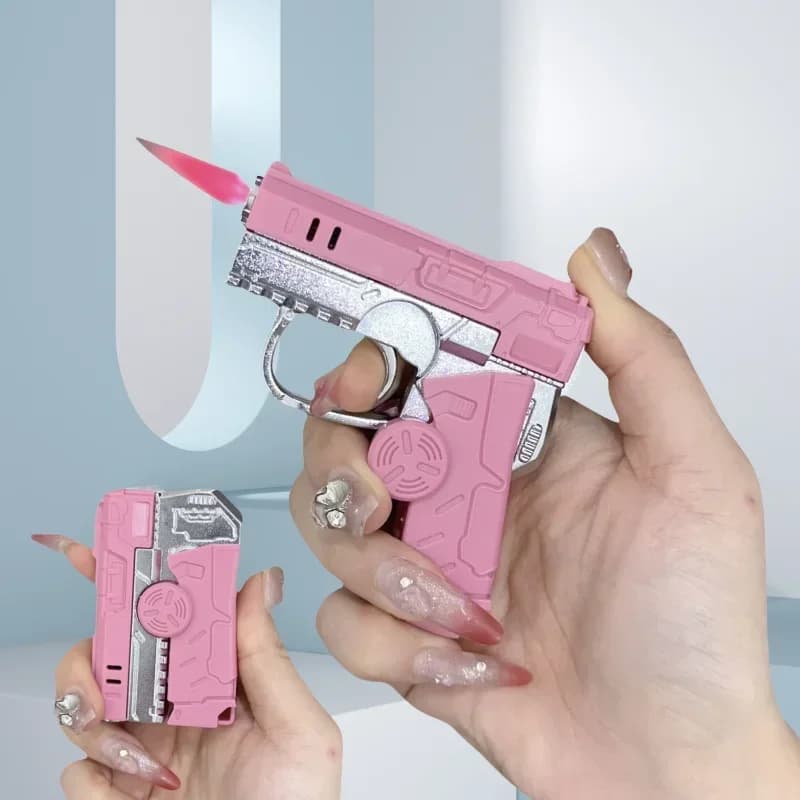 Nuova vendita calda portatile antivento gonfiabile accendino giroscopio decompressione getto fiamma deformazione pistola butano accendino giocattolo da uomo
