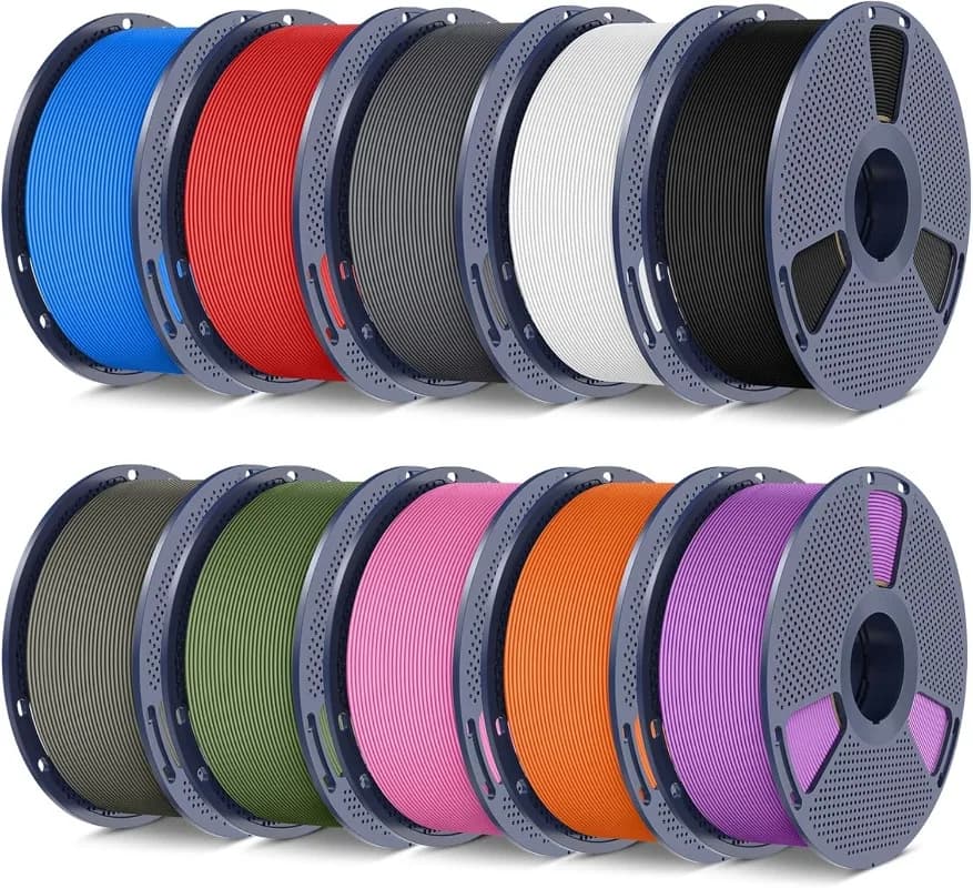 3D Printer Filament PLA matte 10 kg, PLA filament 1,75 mm, 10 colors, matt finish, 1 kg coil, black+white+grey+olive