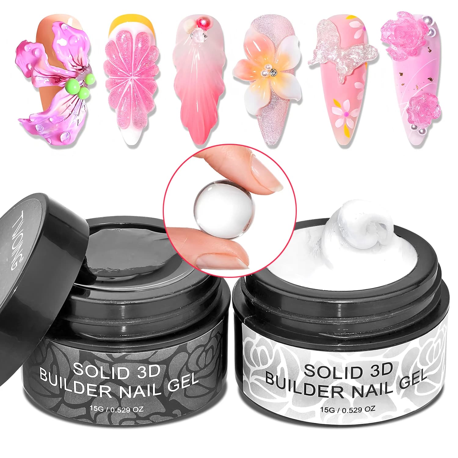 TWOING 15g Clear & White Non Stick Hand Extension Gel 3D Shaping Sculpting Carving Nail Art Solid Hard Gel for Fake Nail