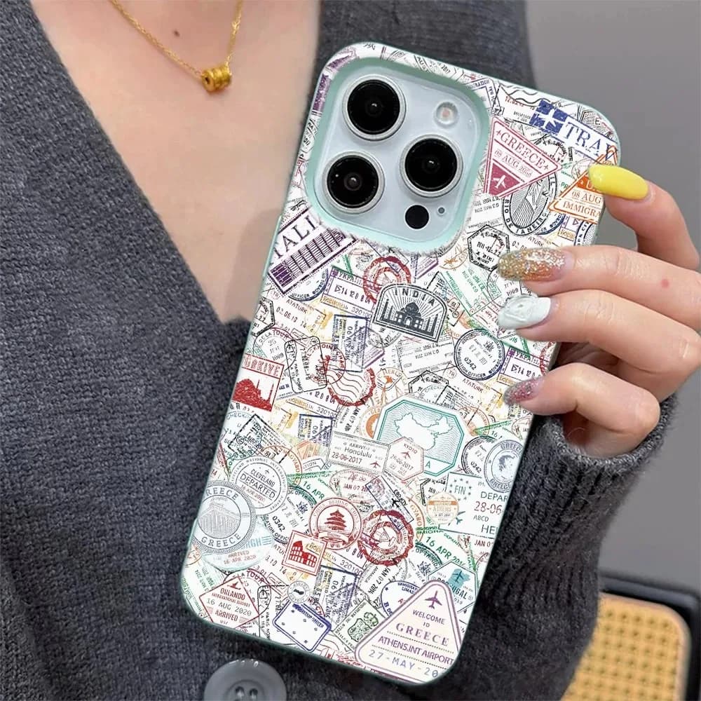 Travel Stamp Shockproof Anti-fall Phone Case For iPhone 17 16 15 14 Plus 13 12 11 Pro MAX 17 Air Silicone Soft Phone Case