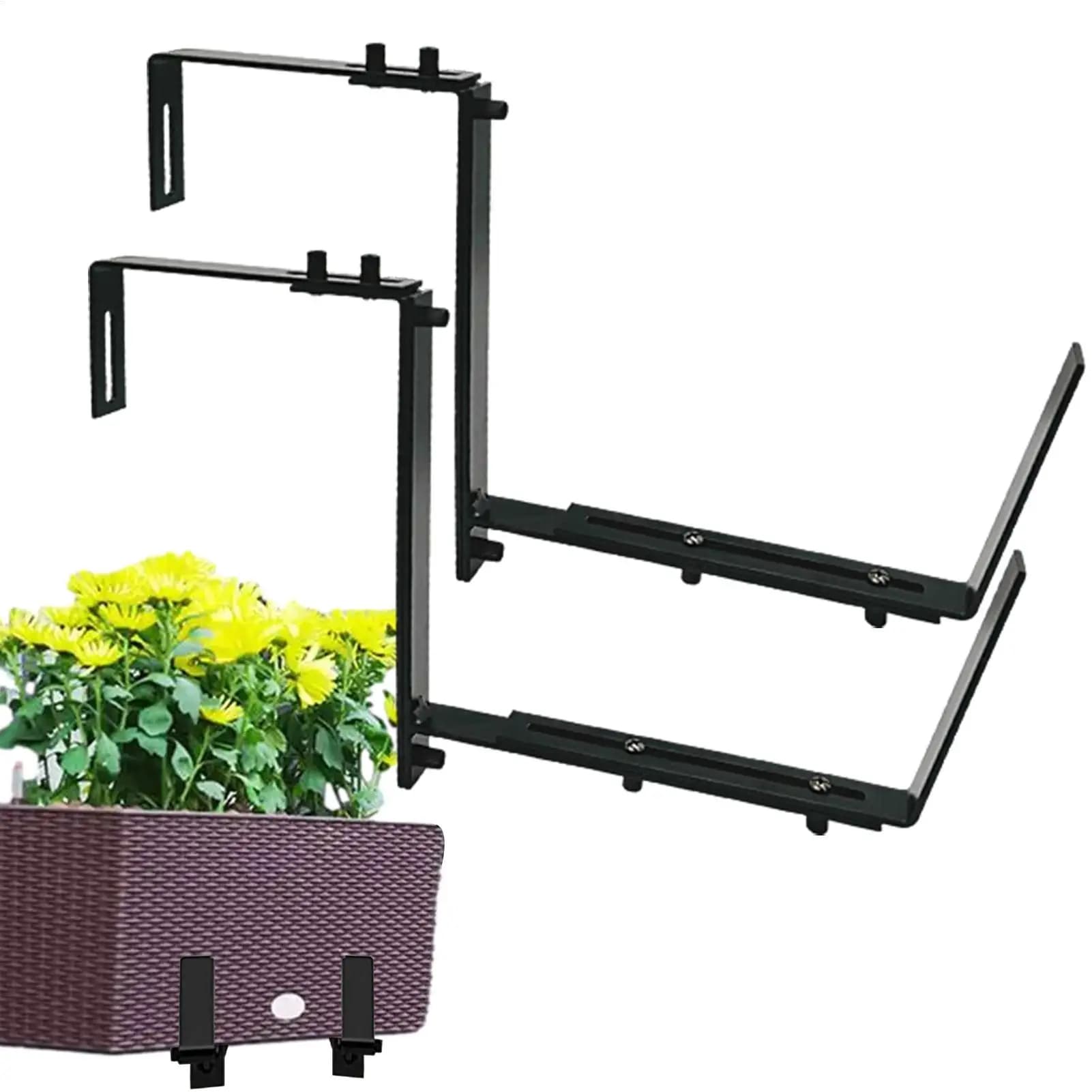 2PCS Adjustable Flower Pot Bracket Hang Window Box Holder Support Flower Pot Rack Holder For Pergola Patio Fence Balcony Garden