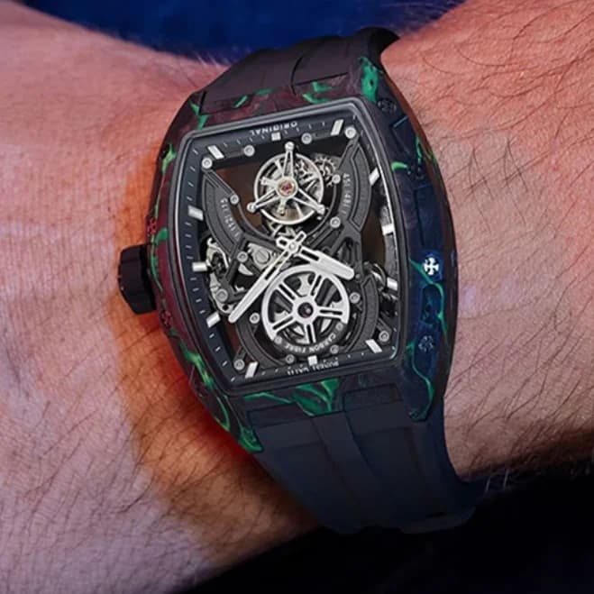 BONEST GATTI Men Tourbillon Watch Tonneau Automatic Mechanical Wristwatch Carbon Fiber Case Luminous Skeleton Sapphire Mirror