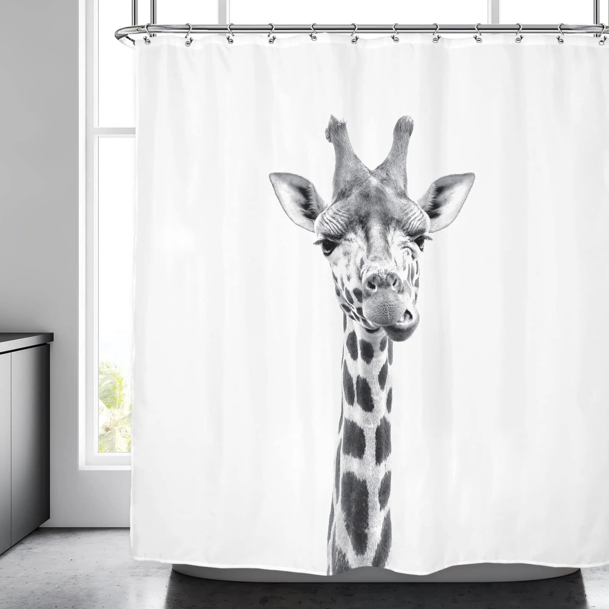 Divertente animale tenda da doccia giraffa Jungle Safari Tropic African Wildlife in bianco e nero moderno Designer Cool bagno Decor