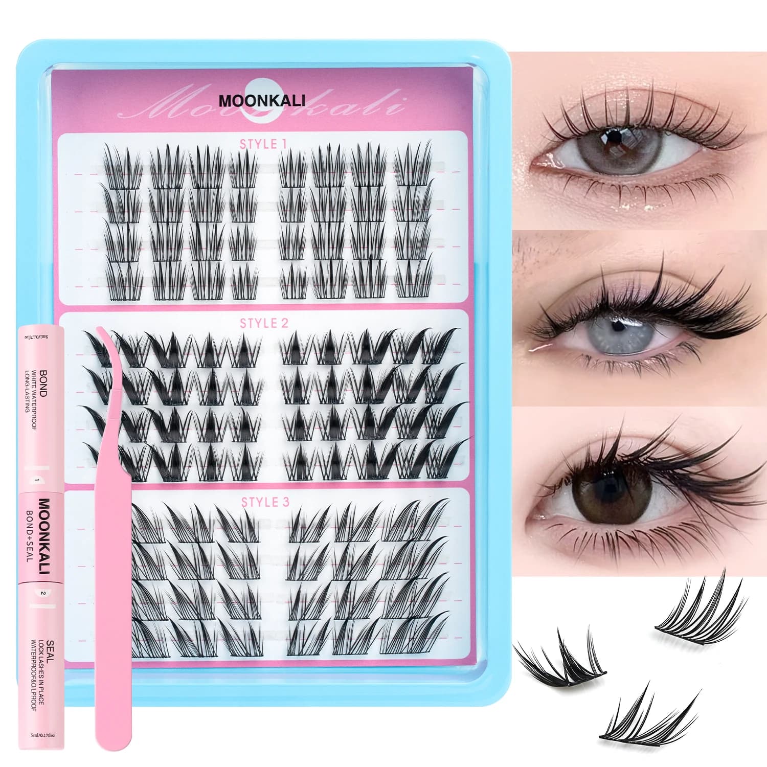 MOONKALI Kit for Extension Fa-da-Te Eyelash, Volume & Ciuffs 3D Effect, Faux Eyelashes Manga Style for Home Makeup