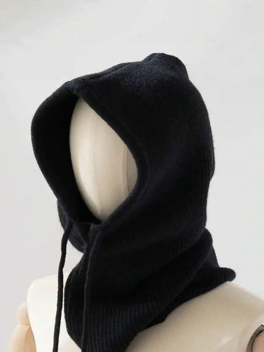 Balaclava da donna in maglia con scaldacollo staccabile, maschera da sci termica in misto lana per l'inverno e l'uso all'aperto
