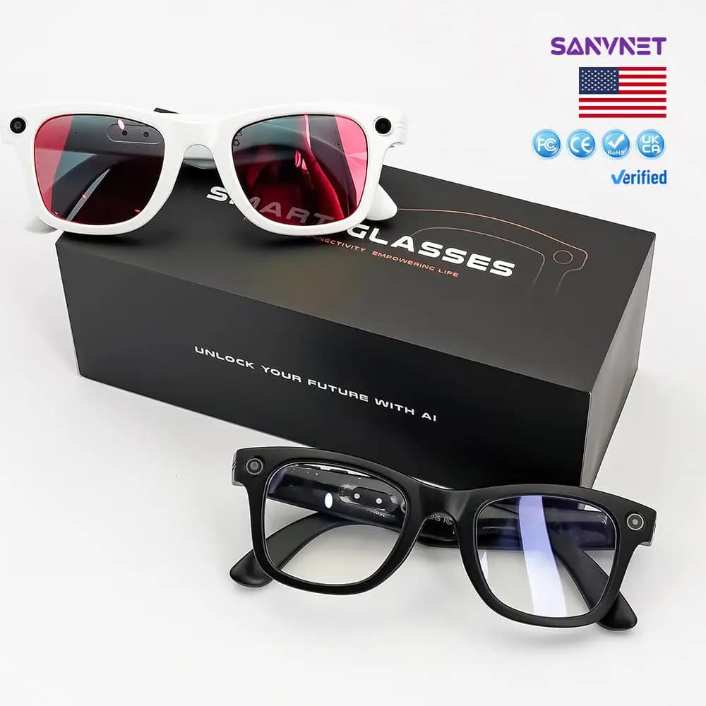Occhiali Intelligenti SANVNET GS4 MAX 2026 con Videocamera 8MP, Trasferimento Wi-Fi, Registrazione Audio e Doppia Lente AI