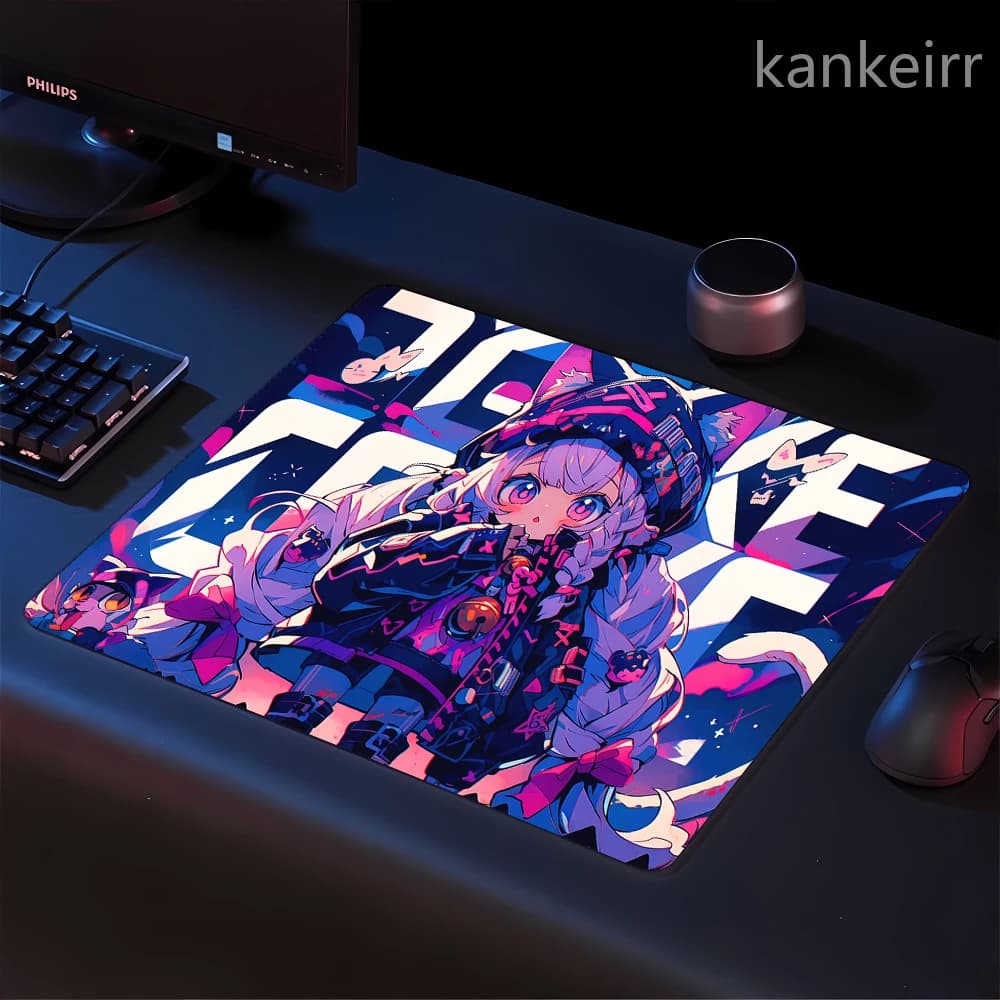 Gaming Speed tappetino per Mouse con superficie Ultra fine Anime Girl Kawaii tappetino per Mouse tappeto in gomma bordo bloccato tappetino per Mouse per ragazze e gatti 400x450