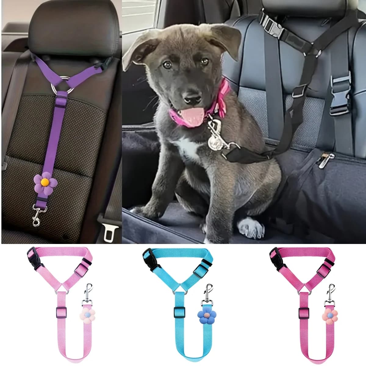Prodotti per Animali Domestici: Cintura di Sicurezza per Cani da Auto, Guinzaglio di Sicurezza Retrattile per Cani e Gatti, Anello per Poggiatesta Auto