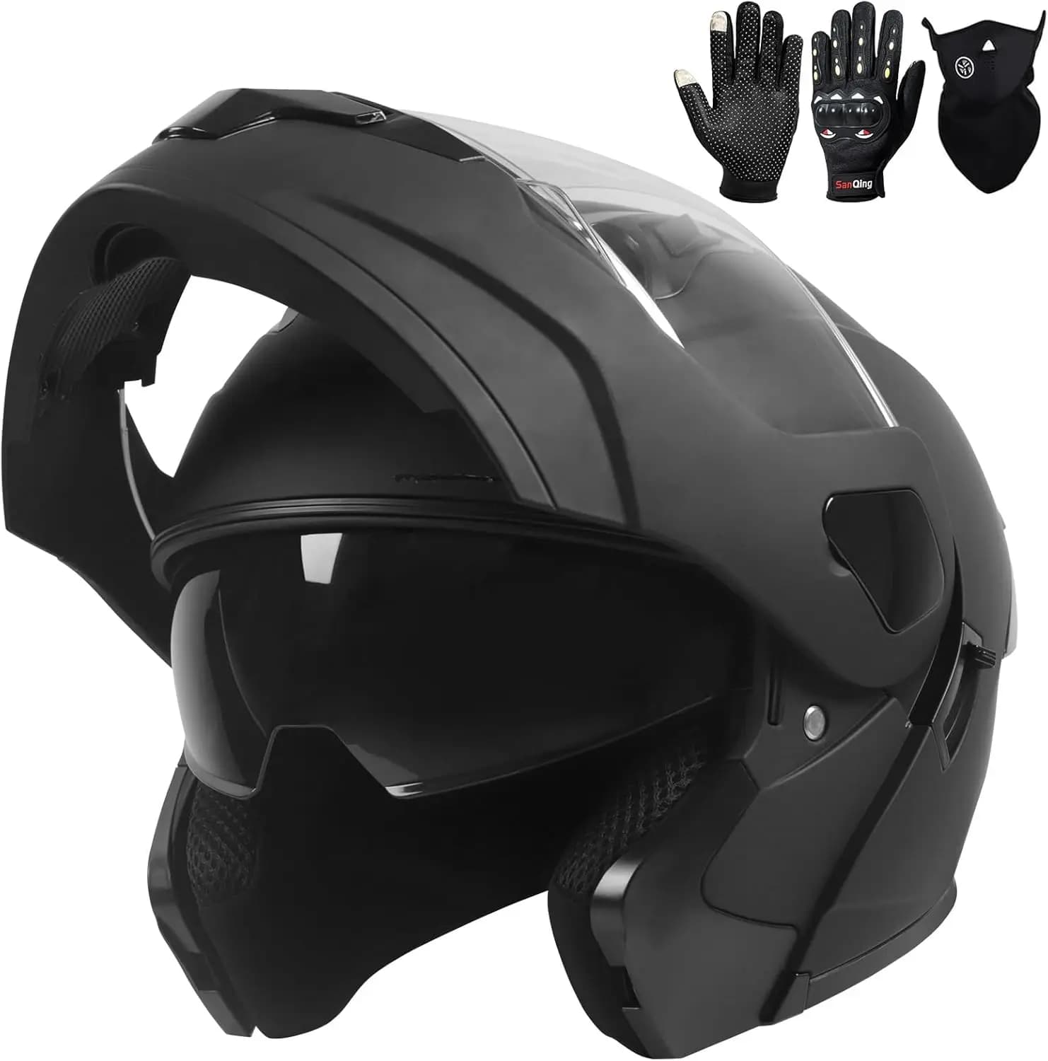 Casco Modulare per Moto per Adulti, Omologato DOT, con Doppia Visiera Ribaltabile, Integrale per Uomini e Donne, con Guanti e Maschera