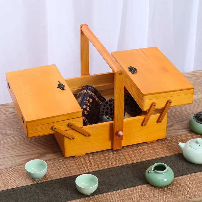 Organizzatore per cassetti multistrato Scatola portaoggetti con maniglia pieghevole Cassetta degli attrezzi da tavolo in legno Armadietto scompartabile per officina domestica