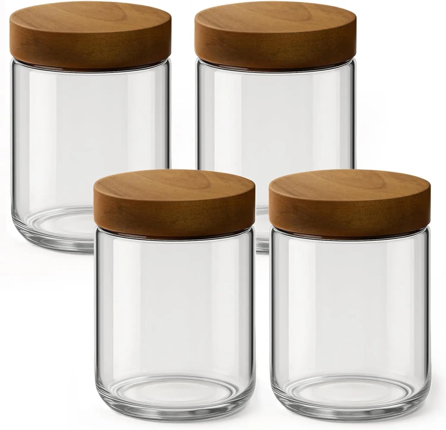 Set di 4 Contenitori da 16oz per Overnight Oats con Coperchi, Barattoli in Vetro con Coperchi Ermetici in Legno di Acacia, Contenitori a Bocca Larga per Preparazione Pasti