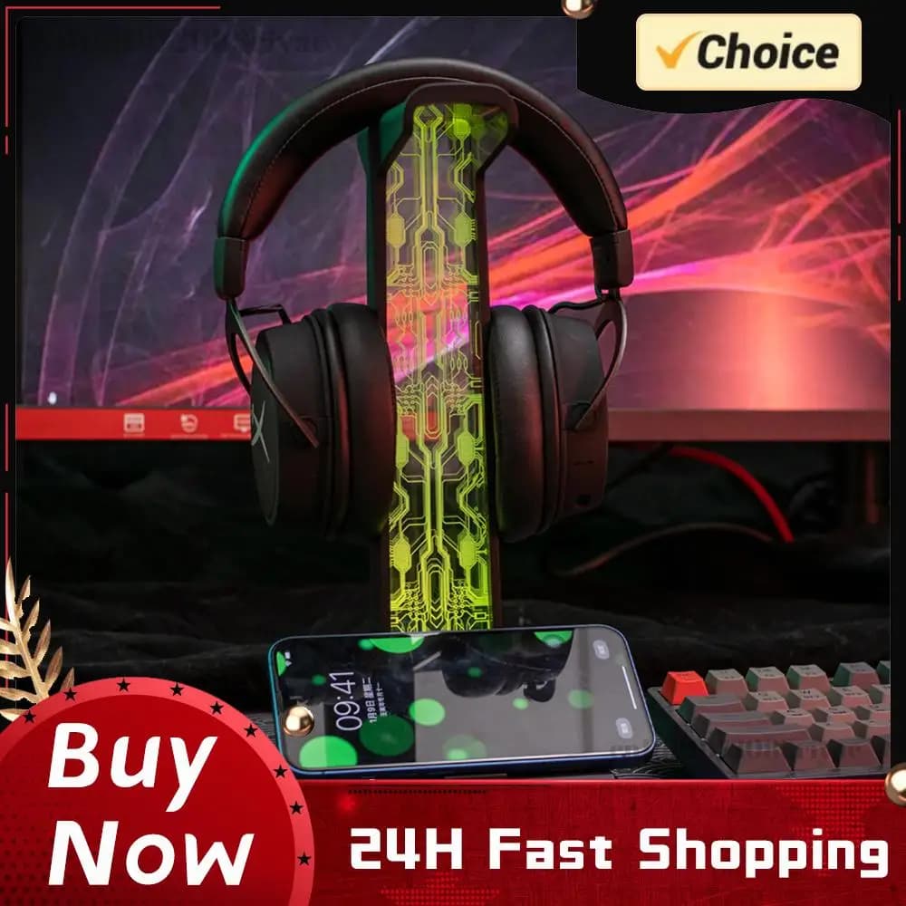 Supporto per Cuffie RGB con 10 Effetti Luminosi, Espositore Salvaspazio per Cuffie, Supporto Verticale per Cuffie