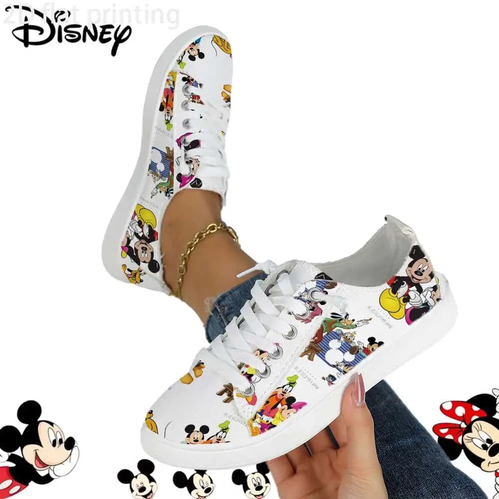 Canvas sneakers with classic Disney Mickey & Friends cartoon print – Low casual shoes with women's laces