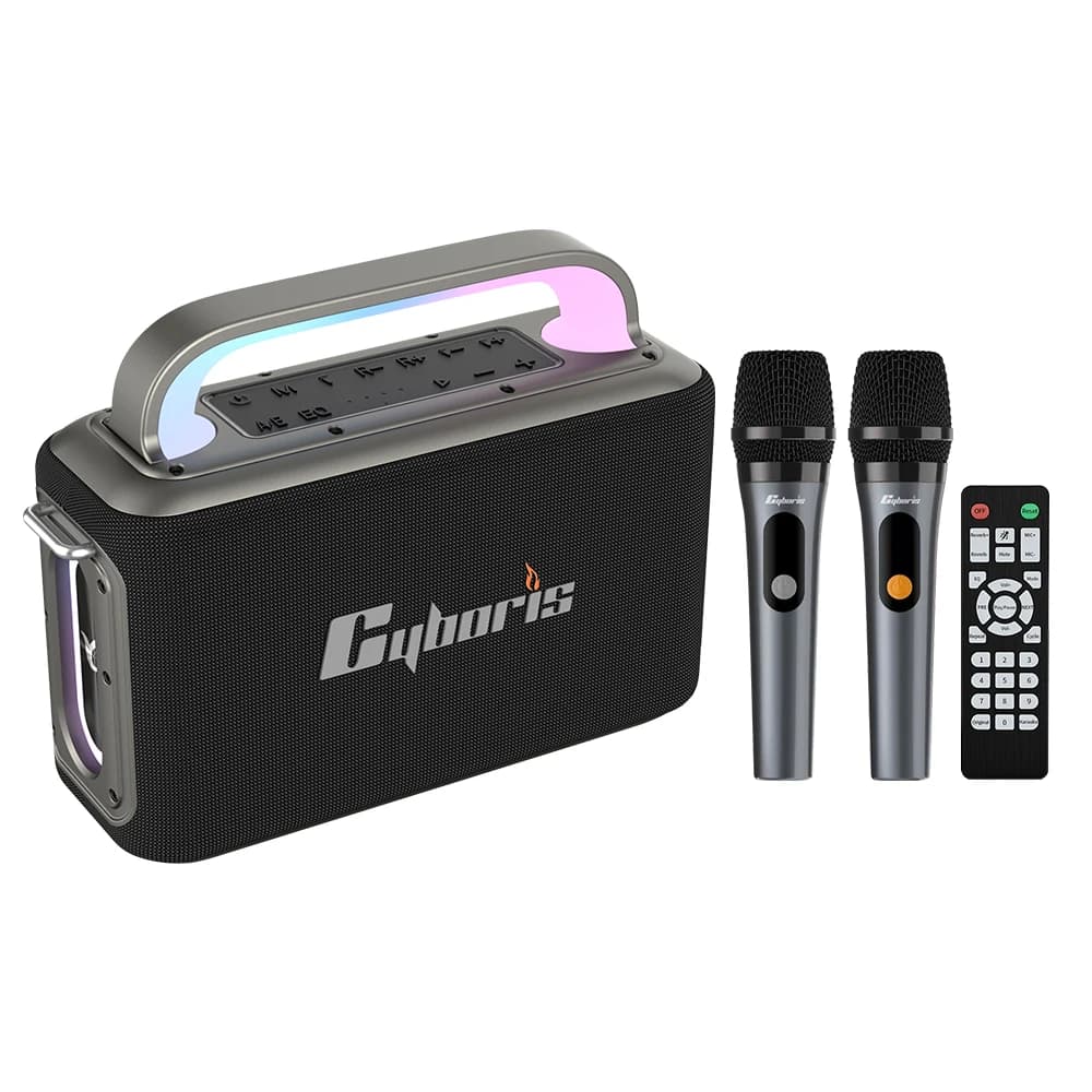 200W Karaoke Machine with Two Microphones, Portable Wireless Mic Speaker with Microphone Karaoke PA System RGB LED TWS for Adult