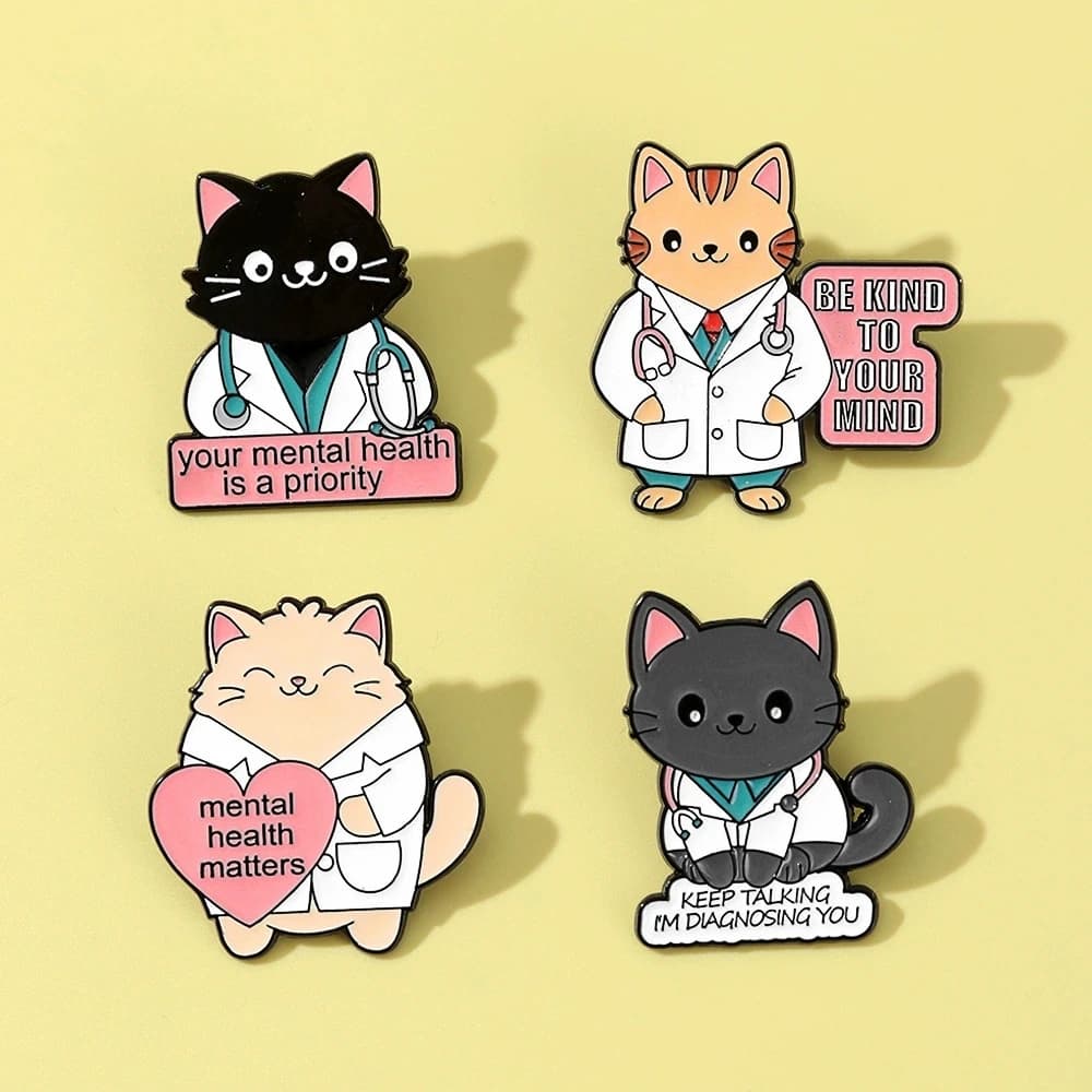 Simpatico cartone animato gatto serie sanitaria distintivi spille per gatti medici infermieri Spille accessori di abbigliamento decorazioni per zaini