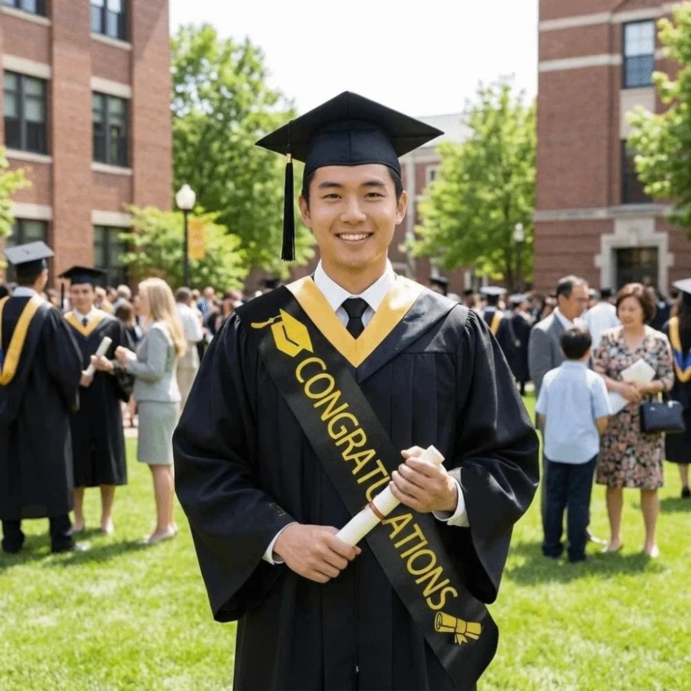 Black Golden Graduation Set Class of 2026 With Tassel Tassel Bachelor Cap Plain Cloth Badge Satin Graduation Shoulder Strap