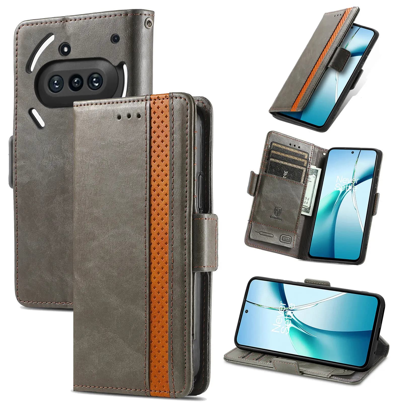For Nothing Phone (3a) Custodie per telefoni CASENEO Supporto per cover in pelle PU con portafoglio con blocco RFID - Grigio