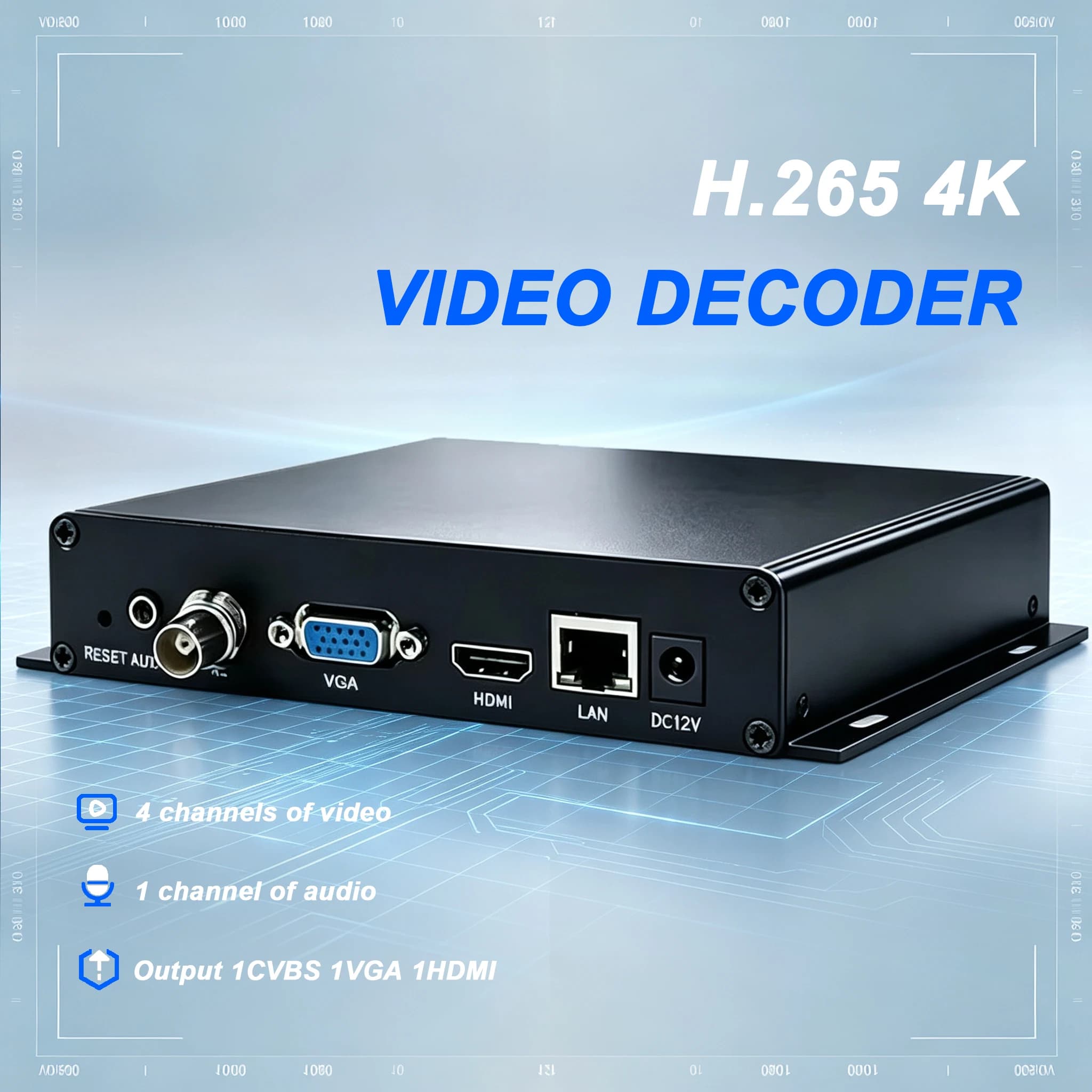 Ultra high definition IP decoder IP to CVBS IP to VGA IP to HDMI H.265 HEVC H.264 audio video decoding RTMP SRT HTTP RTSP UDP