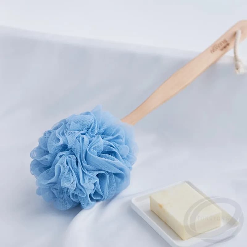 1 pz manico lungo spazzola da bagno in legno rete per la pelle esfoliante palla fiore schiena scrubber schienale spugna scrubber per uomini e donne