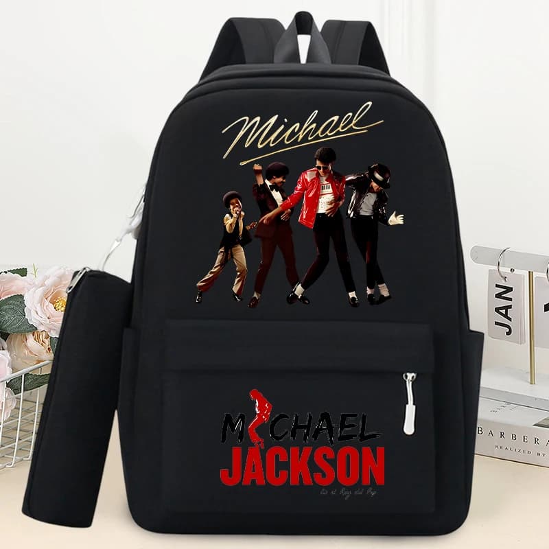 King of Pop Michael Jackson Schoolbag with Pencil Case Anime Printed Fashion Backpack Students Book Stationery Storage Backpacks