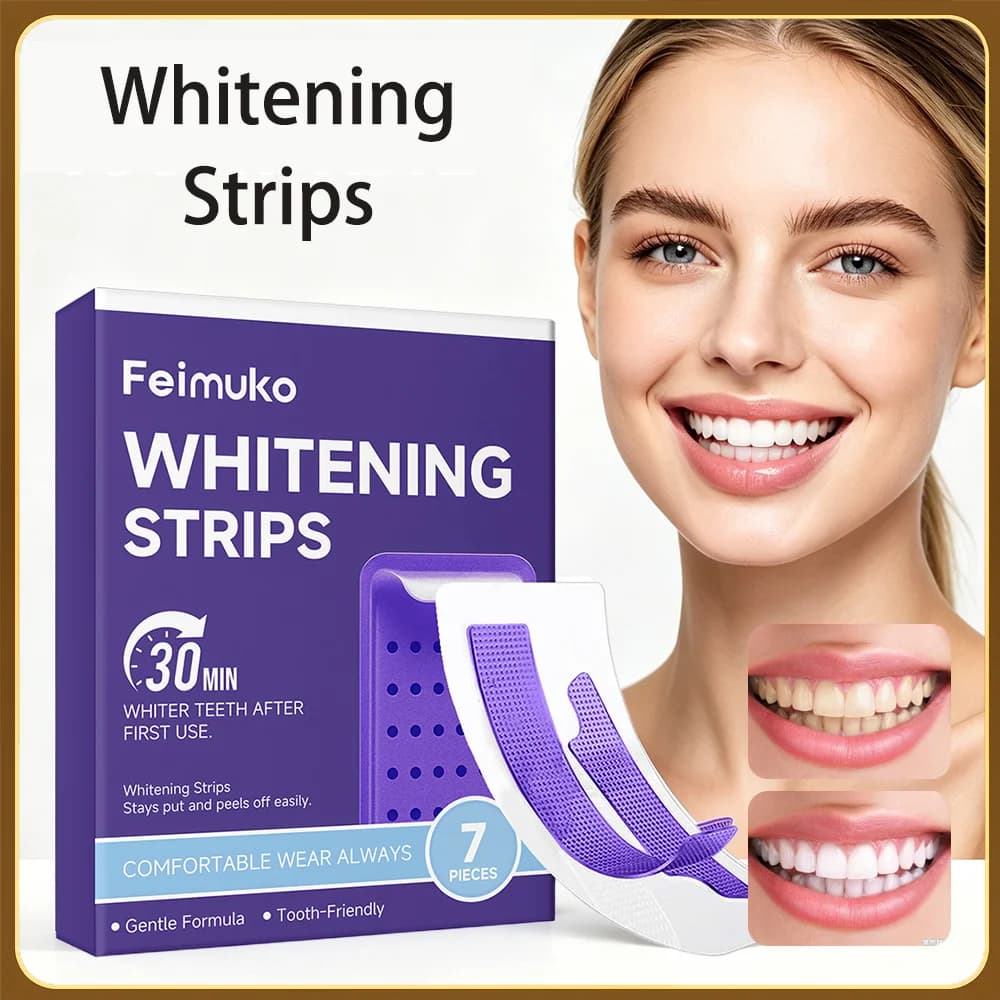 Feimuko 7 Strisce Sbiancanti per Denti, Vestibilità Precisa, Sbiancamento Intenso, Profumo Fresco, Rimozione Placca e Macchie, Facili da Usare, Strumenti Dentali per Sbiancamento
