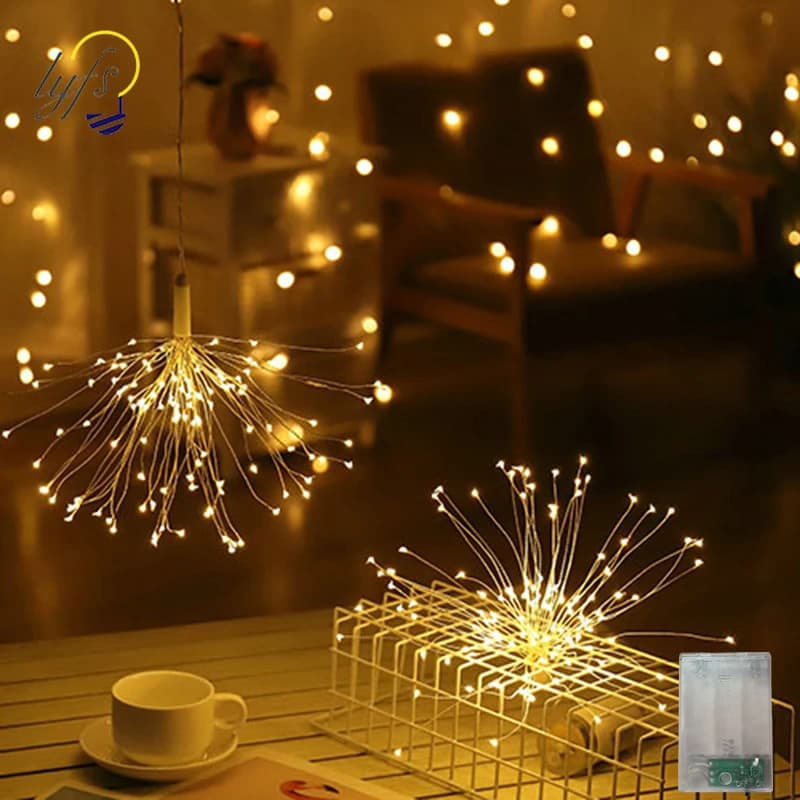 LED Fata String Deco Luce Appesa Starburst Lampada Alimentata a batteria Fuochi d'artificio Ghirlanda di Natale Decorazione del festival Stringa di luce
