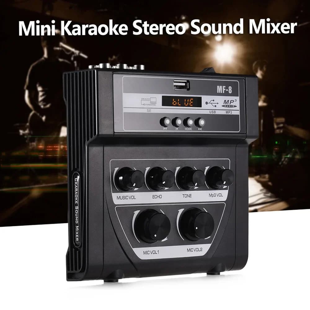 Mini Karaoke Sound Audio Mixer Mixer eco stereo Doppie ingressi microfono Supporto registrazione BT MP3 per TV PC Smartphone Amplificatore