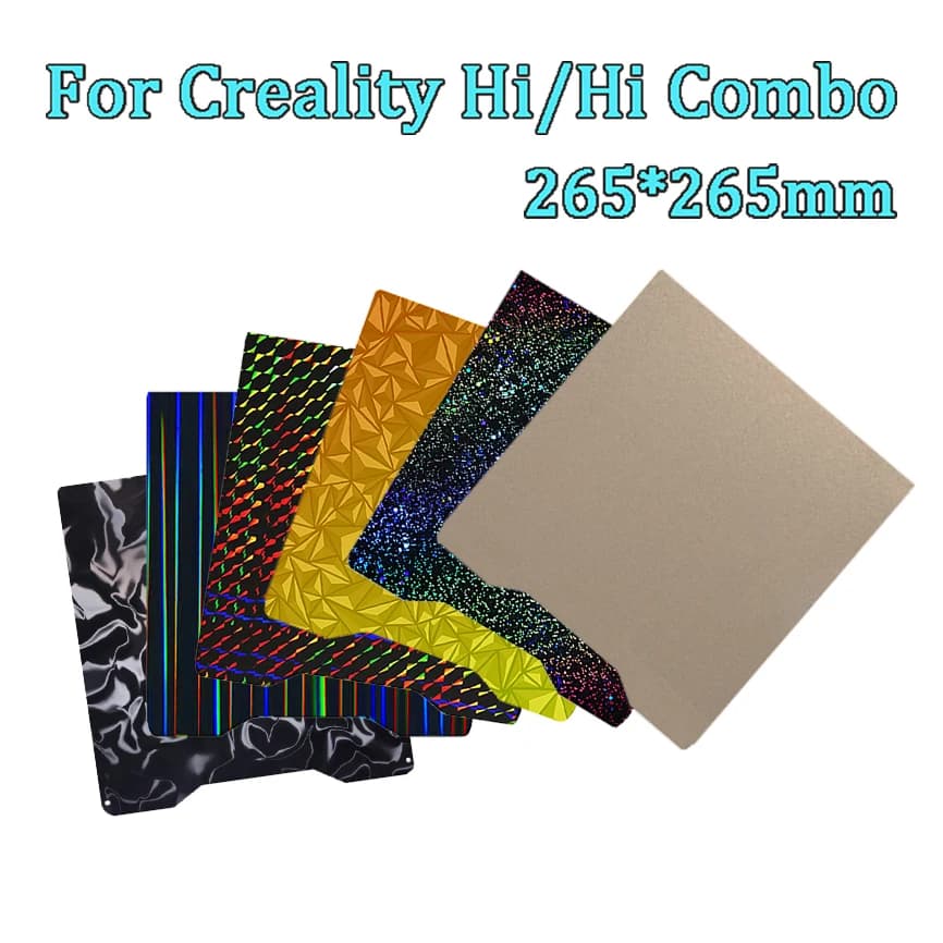 Piastra di stampa Creality Hi Build Plate 265x265 a doppia faccia PEO PET PEI PEY PEK per letto riscaldato Creality Hi Combo, lamiera in acciaio armonico Pei