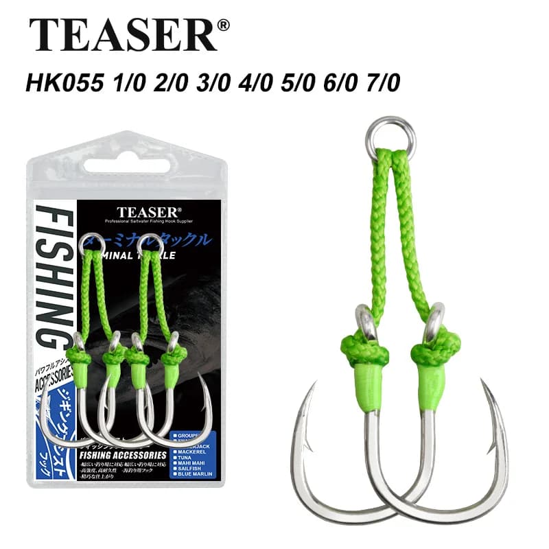 TEASER 2PC HK055 Pesca in mare con linea di fascette in PE a 360 gradi con doppio gancio ausiliario in lamiera di ferro in acciaio ad alto tenore di carbonio