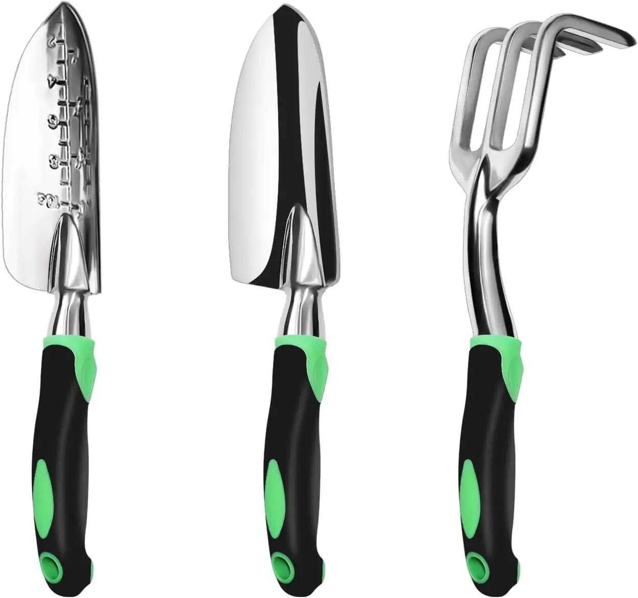 Set di Attrezzi da Giardino, Kit da Giardinaggio in Alluminio Resistente da 3 Pezzi Include Paletta, Paletta per Trapianto e Rastrello Ergonomico con Impugnatura Morbida Gommata Antiscivolo, Regali per Giardinieri