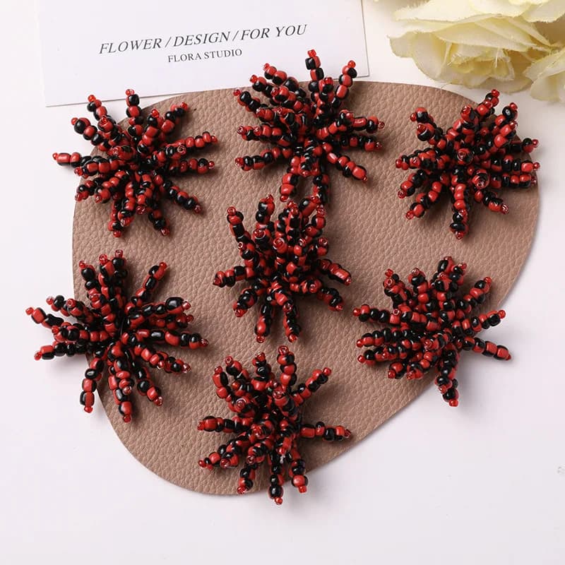 Shoe Charms 1 Piece Black Red Beaded 3D Flower Seed Bead Cluster Handwoven DIY Decor for Clear Crystal Clog Sandals