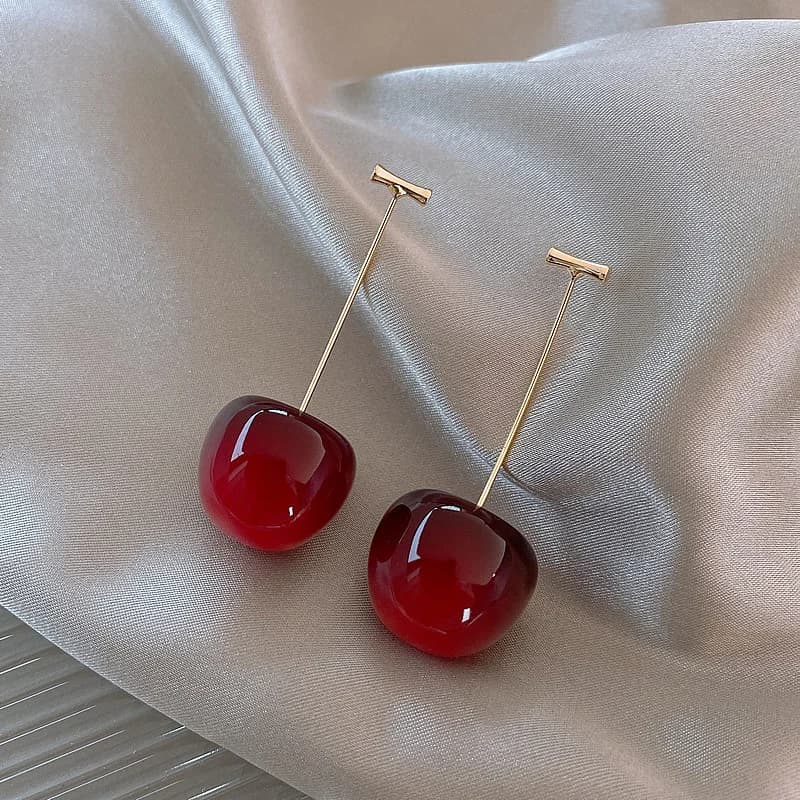 Orecchini pendenti a forma di ciliegia, graziosi e alla moda, con ciondolo a ciliegia, per donne, accessori gioiello per matrimoni e feste.