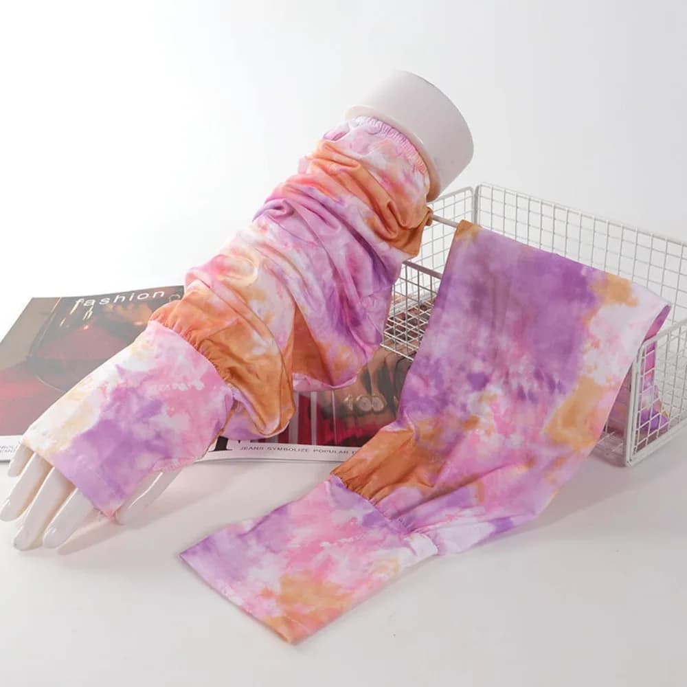 Tie Dyeing Long Ice Silk Sleeves Ethnic Style High Elastic Sunscreen Arm Covers UV Insulation Anti-UV Cycling Gloves Summer