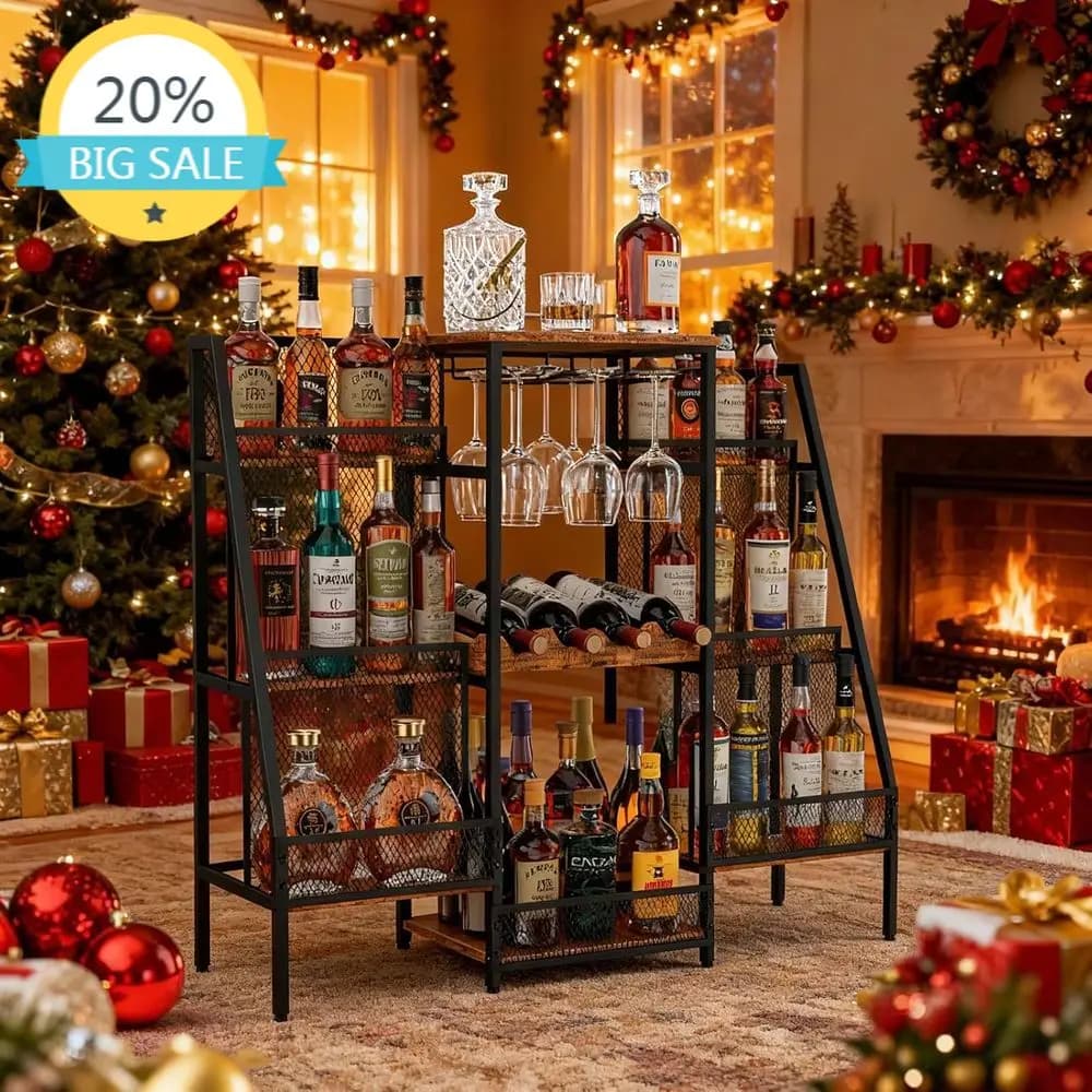 Portabottiglie a 6 Livelli con Portabicchieri, Ideale per Bar Domestico o Feste, Adatto per Aree Bambini e Animali Domestici