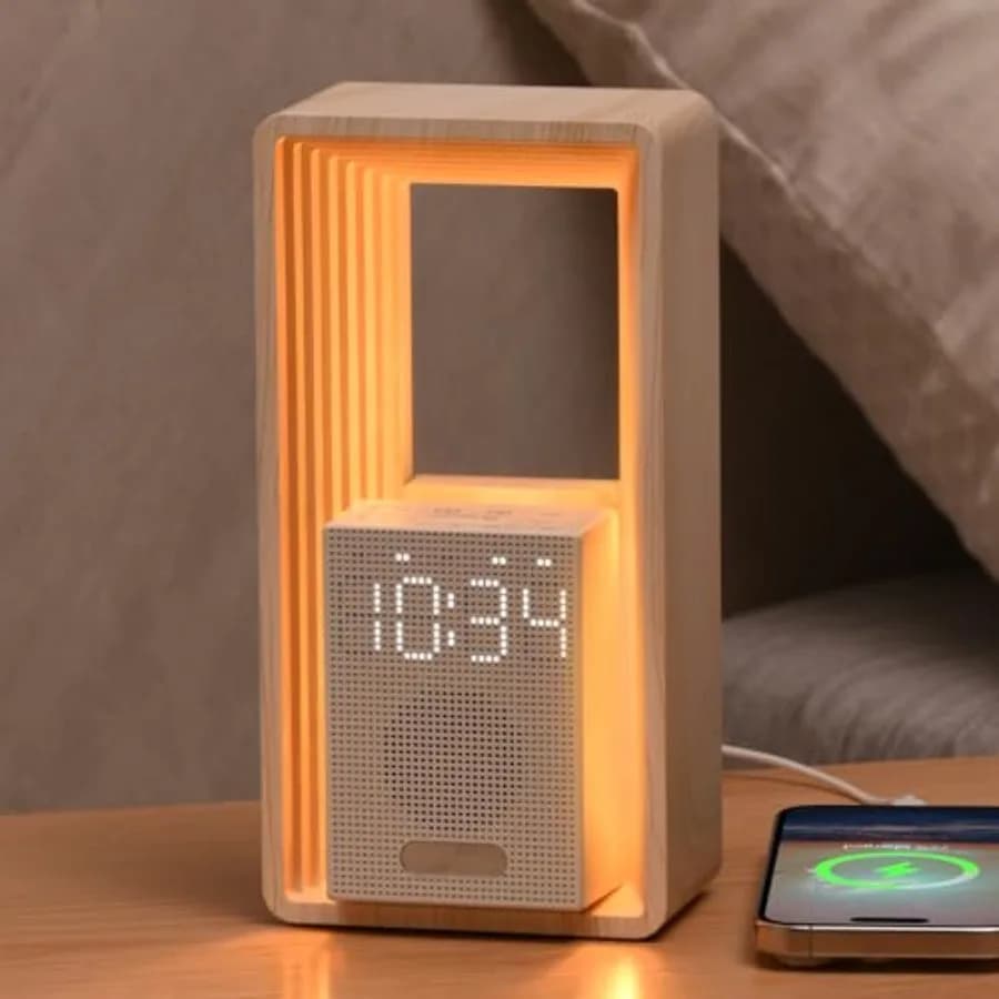 Sveglia digitale, sveglia con simulazione dell'alba e luce notturna, 9 suoni rilassanti, macchina per suoni rilassanti, display dimmerabile, ricarica USB