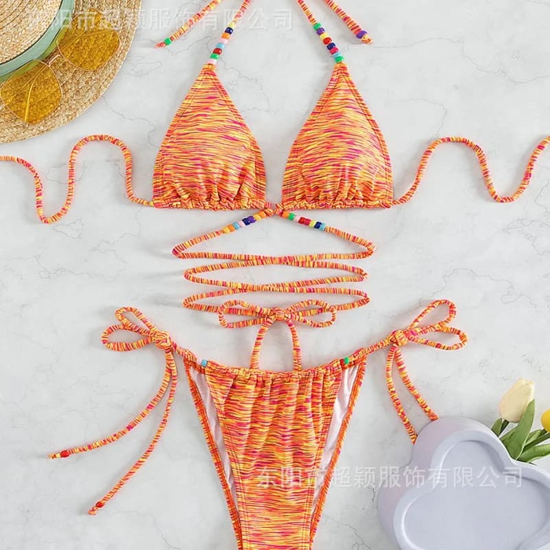 Nuovo costume da bagno floreale in due pezzi bikini sexy in tre pezzi con cinturino incrociato di vendita caldo per le donne