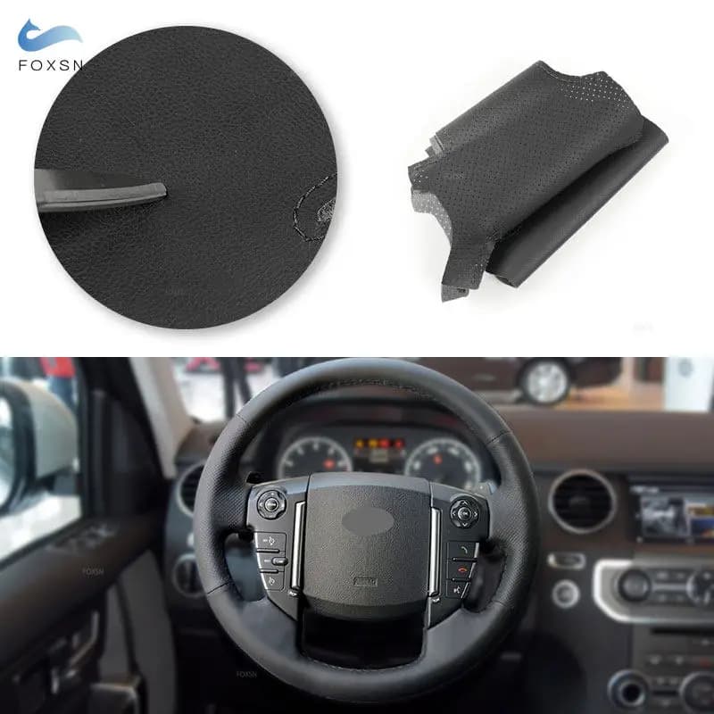 For Land Rover Discoverer 3 4 Freelander 2 Range Rover Sport Hand sewn car steering wheel Black perforated leather cover