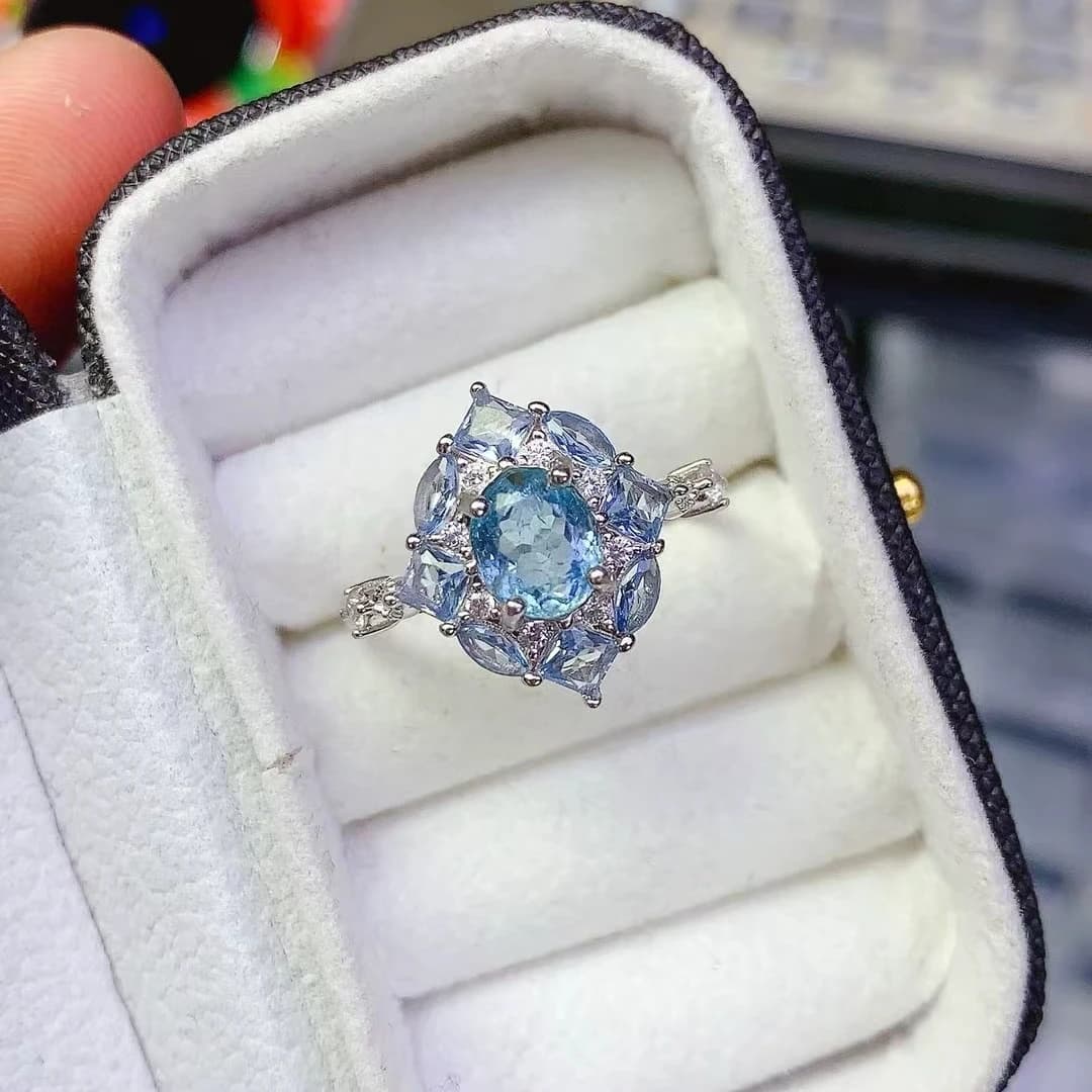 KJJEAXCMY Gioielleria raffinata Anello da donna con acquamarina azzurra naturale S925 Argento squisito intarsiato Test di supporto per gemme ad alta chiarezza