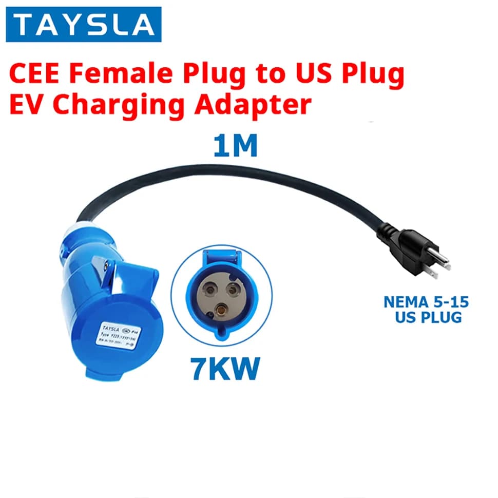 TAYSLA EV Caricatore portatile Spina Schuko A CEE Blu Alimentazione Femmina Adattatore Presa Connettore CEE Blu 7KW 32A a 3.5KW 16A