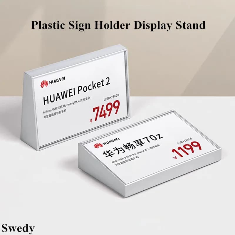 10 Pezzi Porta Cartellini Inclinati in Plastica 90x54mm, Espositore da Tavolo, Porta Numero, Porta Menu, Porta Prezzo, Etichette in Carta