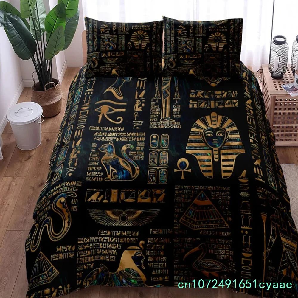 Antique Egyptian Hieroglyphs N Deities Duvet Cover Set King Queen Double Full Twin Single Size Bed Linen Set